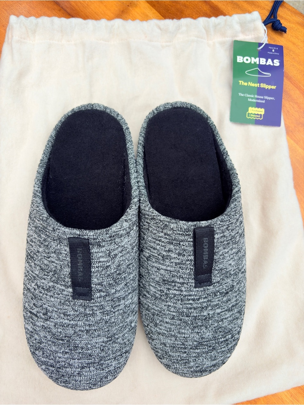 Bombas Men's Black and Gray Knit Slip-On Nest Slippers Sz 8 NWT New
